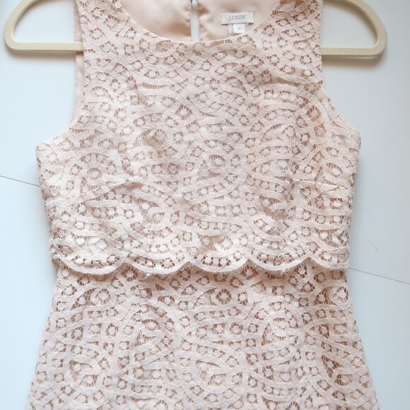 J.Crew Tan Lace Sleeveless Sheath Dress Size 0 Scalloped Hem Wedding Party - Picture 6 of 8